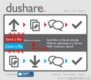 dushare 即時P2P檔案傳輸服務，使用瀏覽器輕鬆傳送接收檔案