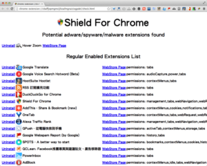 Shield For Chrome 檢查瀏覽器擴充功能有無廣告、間諜軟體或惡意程式