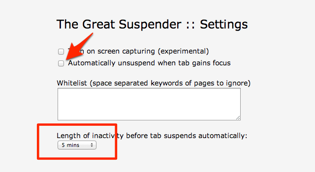The great suspender settings