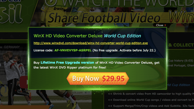 WinX HD Video Converter Deluxe 影音轉檔軟體世界盃特別版，限時免費下載