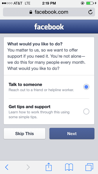 Facebook 與自殺防治機構合作推新功能，對有自殘風險的使用者提供協助
