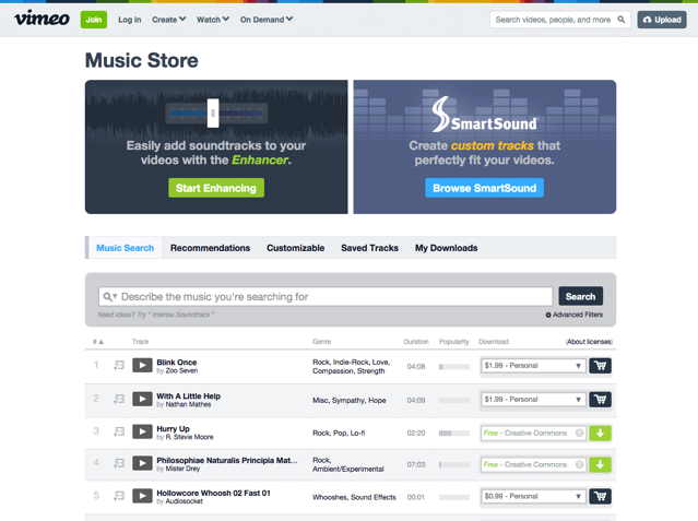 Vimeo Music Store 免費音樂、配樂及音效庫資源，超過四萬個音效素材免費下載