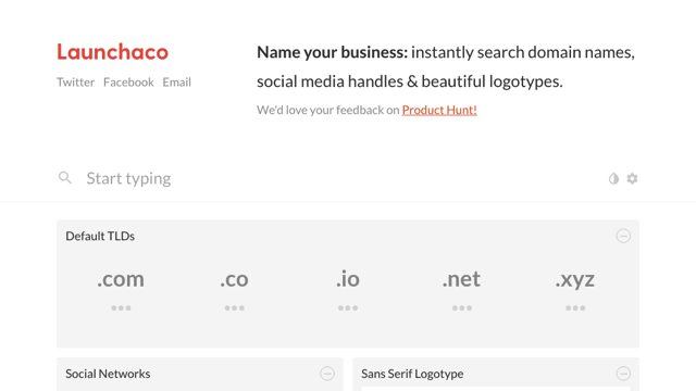 Launchaco 公司命名小幫手，即時查詢網域名稱、社群網站帳號註冊情形