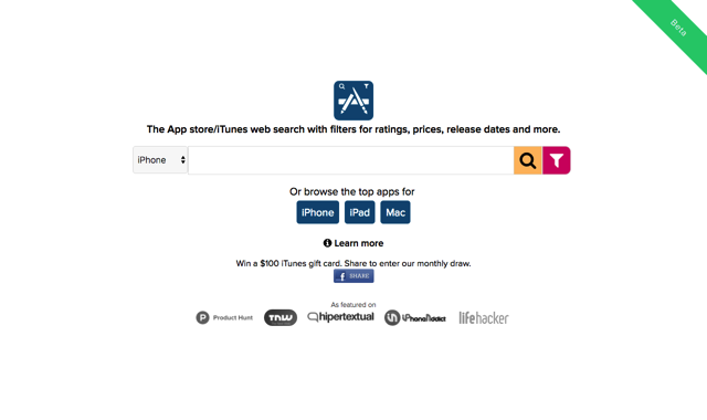 TheAppStore 以評價、價格、分類和更新時間等條件篩選搜尋 App Store 應用程式