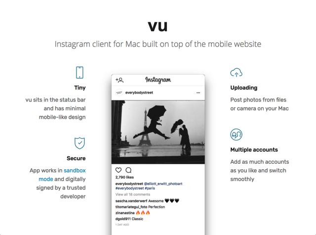 vu for Mac 輕量化免費 Instagram 電腦版下載，可上傳相片支援多帳戶