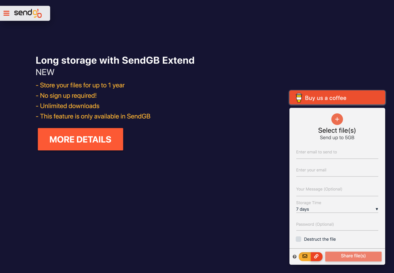 SendGB 可長期保存檔案免空，支援最大 5 GB 上傳