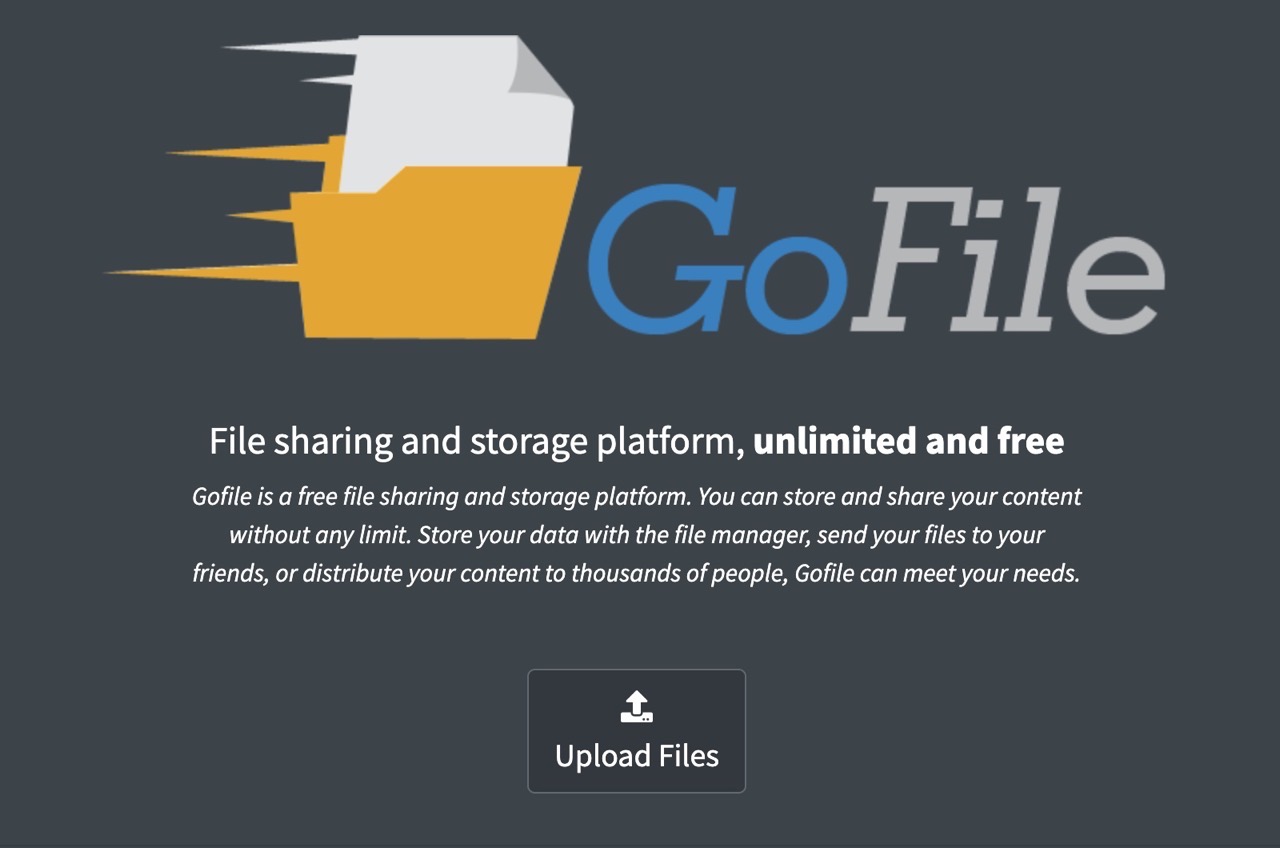 Gofile 免費檔案分享空間，提供無限流量、檔案大小和下載次數