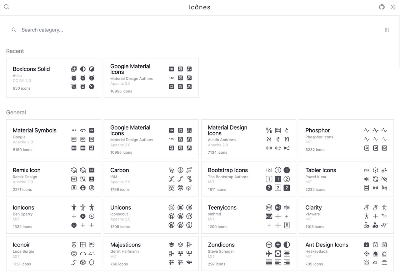 Icones 開源免費圖示目錄，可下載超過 118 套圖示集、14 萬個圖案