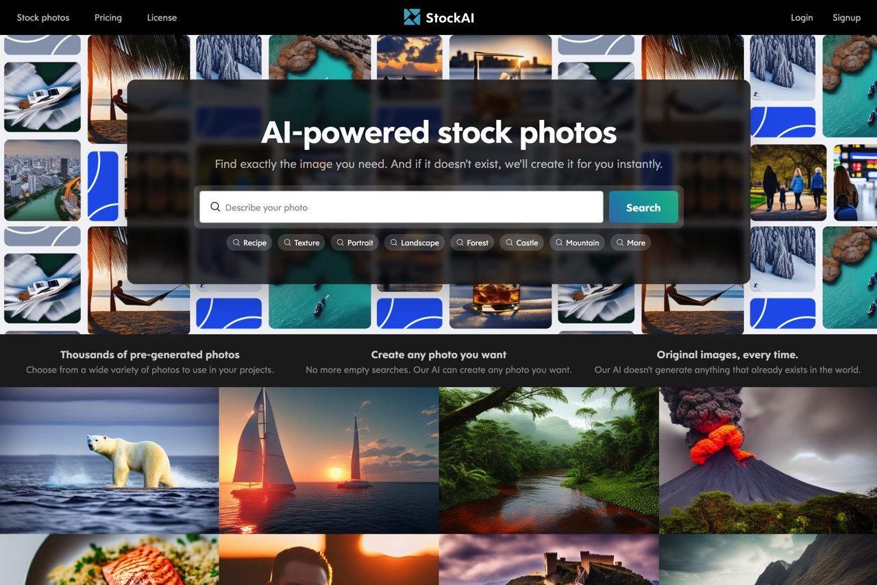StockAI 以人工智慧產生的免費圖庫，沒結果還能立即製作圖片