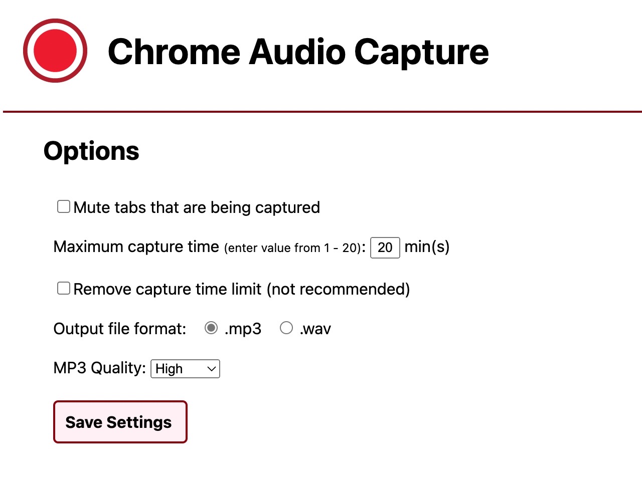 Chrome Audio Capture 設定選項
