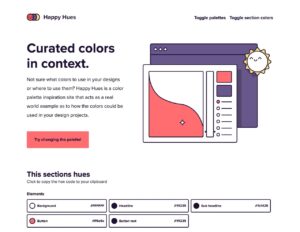Happy Hues 提供 14 種調色盤組合，以範例網站展示配色效果