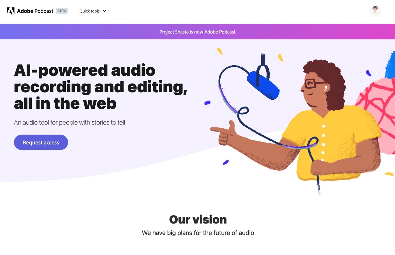 Adobe Podcast 提供增強語音、麥克風檢查工具，協助用戶建立專業錄音室錄音效果