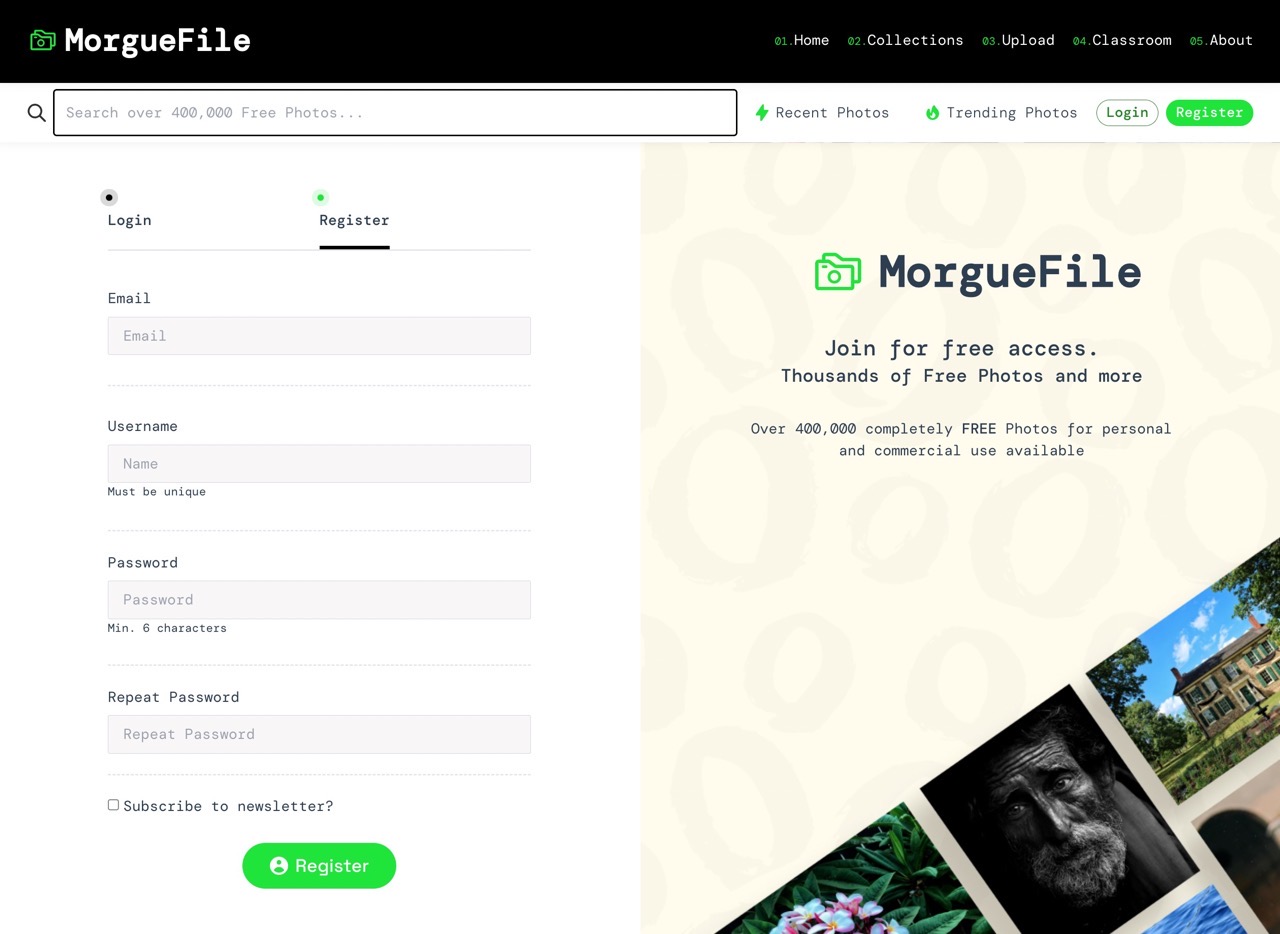 需要先註冊 Morguefile 帳號才能下載圖片