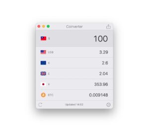 Coinverter 免費 Mac 匯率轉換應用程式，支援多種貨幣和加密貨幣