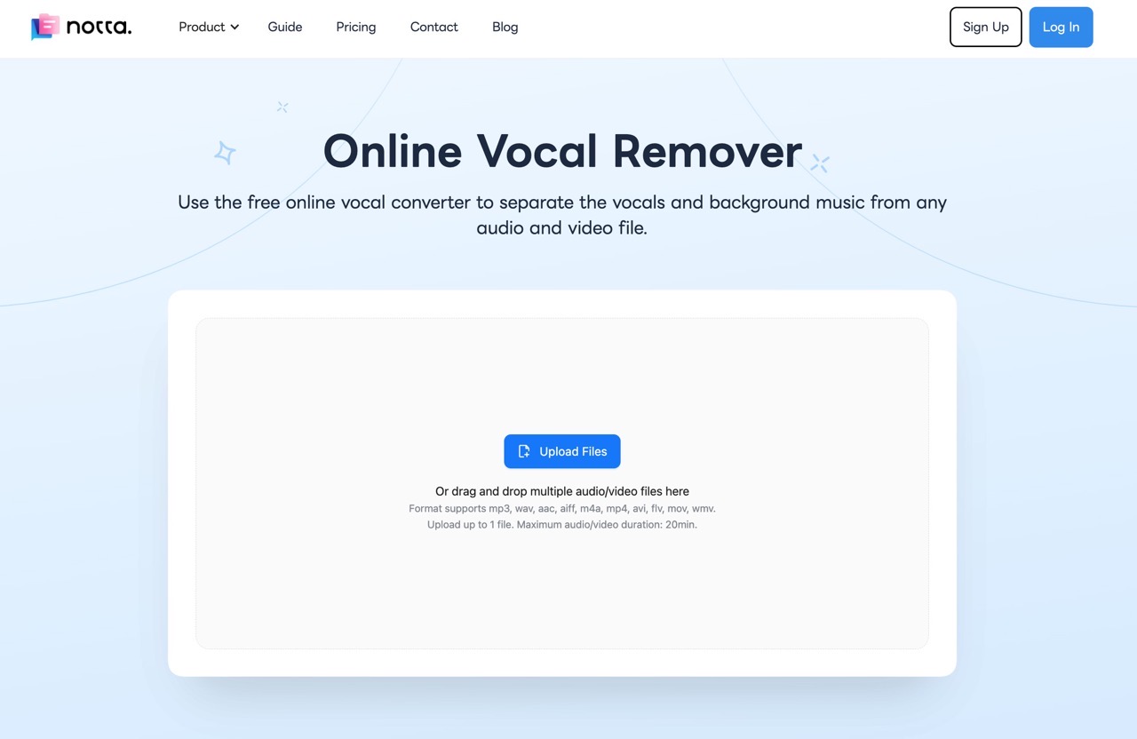 免費去人聲神器：Notta Online Vocal Remover 輕鬆分離人聲與背景伴奏