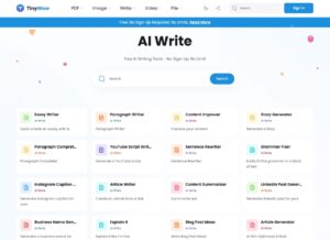 TinyWow AI Write 免費寫作輔助工具，整合標題產生器、內容改寫等功能