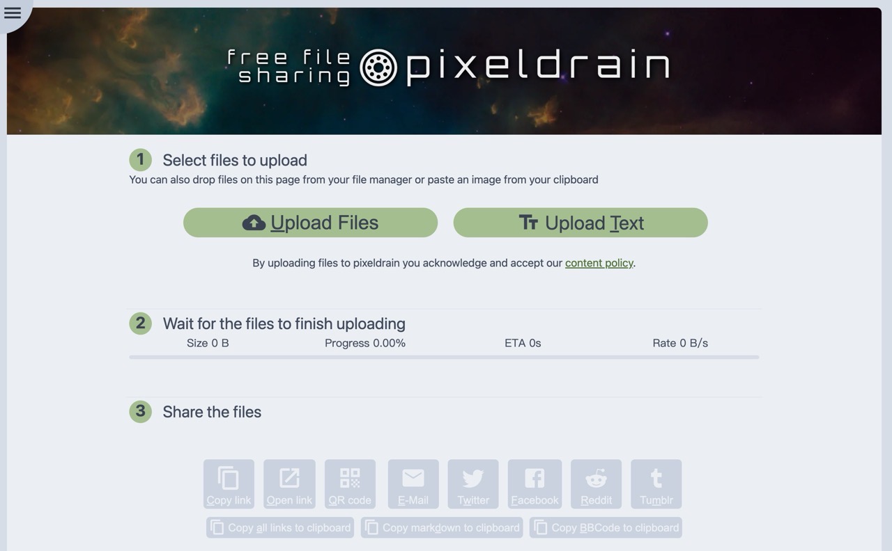 Pixeldrain 免費檔案分享空間，最大可上傳 20 GB 並保存至少 90 天